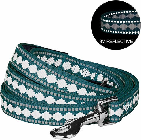 Blueberry Pet 3M Reflective Jacquard Dog Leash, 5 ft x 5/8", Teal Blue, Small, Comfortable Handle for Dogs
