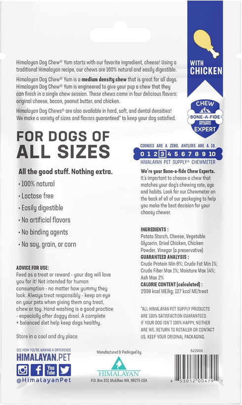 Himalayan Dog Chew Yak Cheese Dog Chews, Medium Density, Lactose Free & Grain Free, USA Made, Resealable Pouch with 3