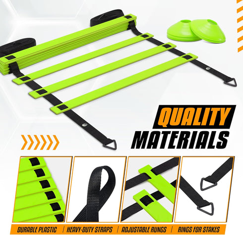 Yes4All Ultimate Combo Agility Ladder Training Set – 12 Adjustable Rungs, 12 Agility Cones & 4 Steel Stakes