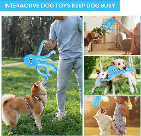Squeaky Octopus Dog Toys, Durable Crinkle Plush Chew Toys for Teething, Interactive Tug for Small, Medium, Large Dogs