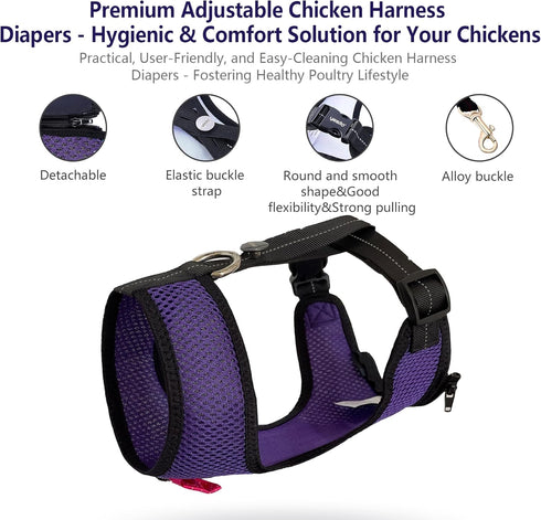 Chicken Harness Hen Size with 5.5-Foot Matching Belt, Comfortable Medium Size for Chicken Duck or Goose