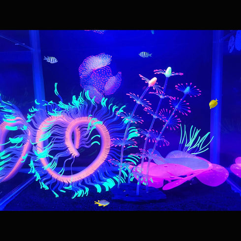 4 Pack Silicone Glowing Fish Tank Decorations, Simulation Glowing Coral Sea Anemone and Lotus Leaf for Aquarium