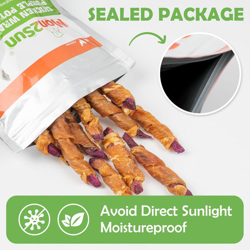 MON2SUN 10.6oz (30 Count Pack 1) Rawhide Free Dog Treats, Chicken Wrapped Purple Sweet Potato Snacks, Healthy