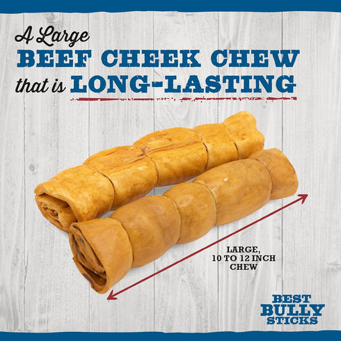 Best Bully Sticks Peanut Butter Beef Cheek Dog Treats - 4-Pack, Natural Collagen Chews