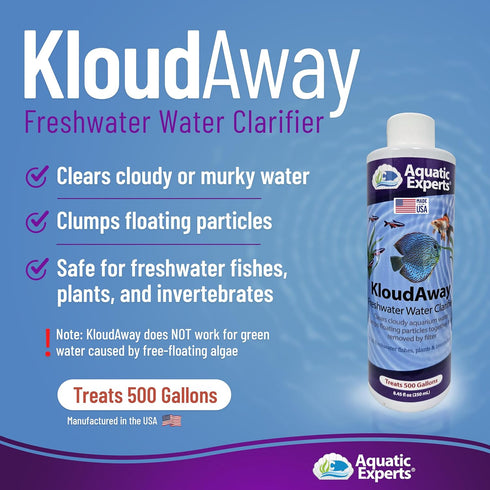 KloudAway Freshwater Aquarium Water Clarifier, Clears Cloudy Water for Fish Tank, Made in USA (250 mL)