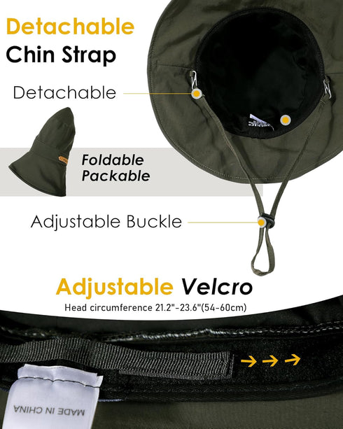 Waterproof Bucket Hats for Women and Men, Foldable Brim UPF 50+ Floppy Cowboy Rain Hat for Hiking
