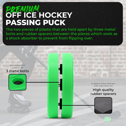 Green Biscuit Hockey Pucks 2 Pack, Green and Pink Passer Street Pucks with Free GB Sticker