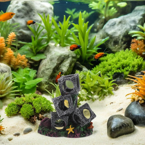 DOITOOL Aquarium Fish Tank Ornaments Small Shelter Cubes Resin Rock Hideout Betta Breeding Cave Shrimp Tank Decoration