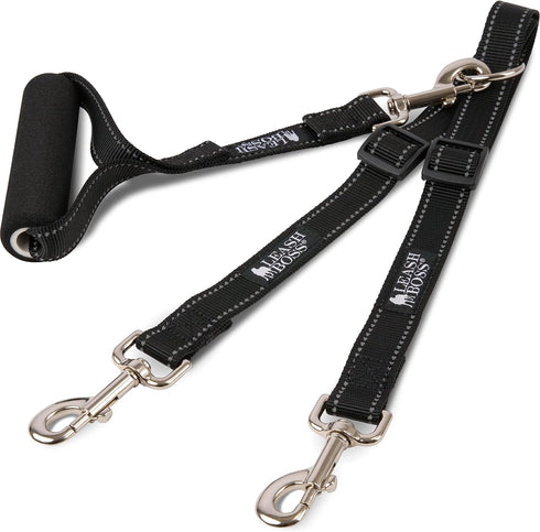 Leashboss Duo - Double Dog Leash for Large Dogs, Adjustable, Reflective, No Tangle, Detachable Padded Handle, Black
