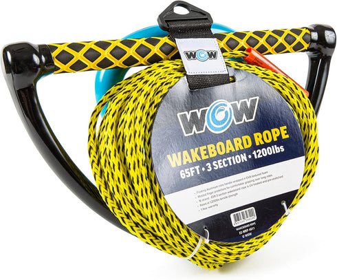 WOW Sports Watersports Rope - 65 ft for Wakeboard, Wakesurf, & Water Skiers, UV Treated with Floating Handle