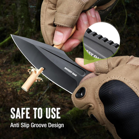 Mossy Oak Fixed Blade Knife with Sheath, Full-tang Stainless Steel Blade, Outdoor Knives for Camping, Hiking (Wood