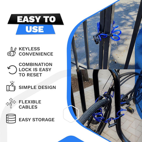 Security Cable Lock Set - 5ft to 25ft Weatherproof Looped Ends U-Lock for Bikes and Outdoor Equipment