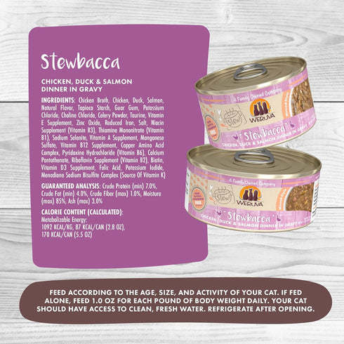Weruva Classic Cat Stews! Stewbacca with Chicken, Duck & Salmon in Gravy, 5.5oz Can (Pack of 8)