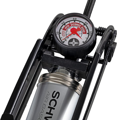 Schwinn Air Base Foot Operated Bike Pump, Dual Pump Head for Presta and Shrader Valves, Max PSI 100