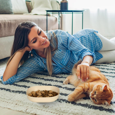 Cat Food Bowl Set - 6 Inch Wide Shallow Dish for Whisker Fatigue Relief, 4Pcs for Cats and Small Dogs