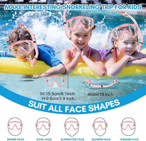 HiiPeak Snorkeling Gear for Kids, Goggles with Nose Cover, Dry Top Snorkeling Set for Ages 5-15