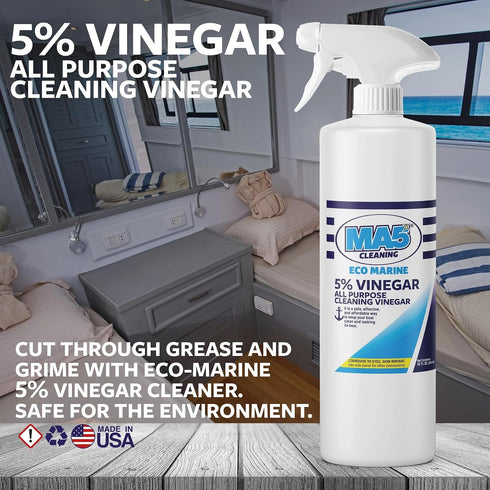 MA5x 5% EcoMarine Vinegar All Purpose Boat Cleaning Vinegar | Biodegradable Safe Boat Cleaner | Multi-Surface Marine