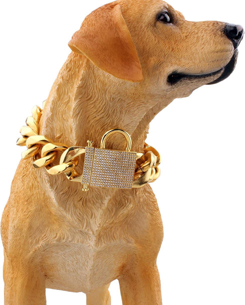 Big Dog Chain Collar Heavy Strong Gold Bling Thick Solid Stainless Steel Wide 23MM Cuban Link Choke Collar (20inch)