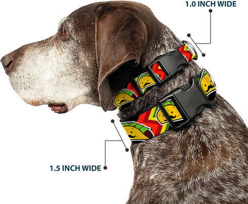 Buckle-Down Plastic Clip Collar - Taco Man - 1" Wide, Fits 11-17" Neck - Medium