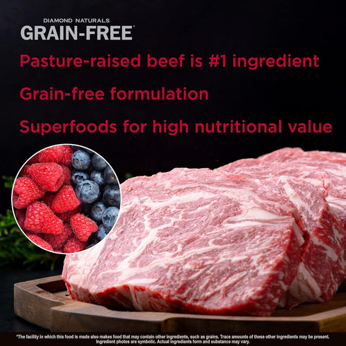 Diamond Naturals Grain Free Real Meat Recipe Premium Dry Dog Food with Real Pasture Raised Beef, 5 lb