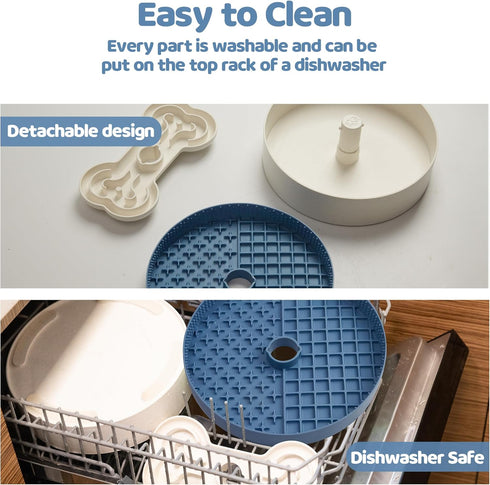 Puzzle Feeder Slow Feeder Dog Bowl with Lick Mat and Puzzle Inserts - Non-Slip Base, Adjustable Speed Design