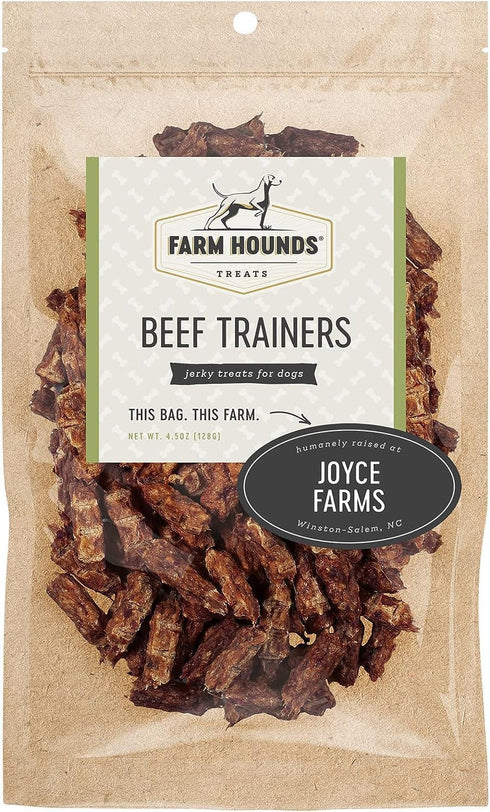 Farm Hounds Beef Trainers, 4.5 oz - Premium Natural Beef Jerky for Dogs, 100% Humanely Raised, Easy-Break, 2 Pack