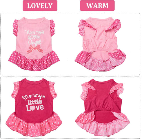 2 Pieces Cute Dog Dresses for Female Pets - Summer Apparel for Dogs and Cats (Love and Angel, Small)
