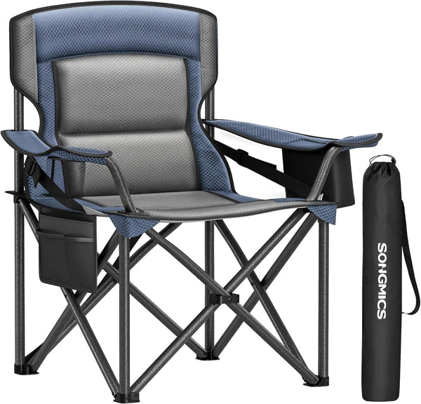 SONGMICS Oversized Lumbar Support Camping Chair, Heavy-Duty Outdoor Folding Chair Comfortable, Padded,