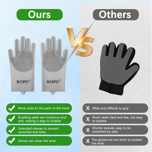 ROPO multi-functional silicone gloves for pet grooming, hair shedding, bathing, and massage (Grey+Purple)