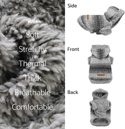 Fitwarm Fuzzy Dog Sweater, Knitted Winter Clothes for Small Dogs, Hooded Outfit in Heather Grey, Black, Medium