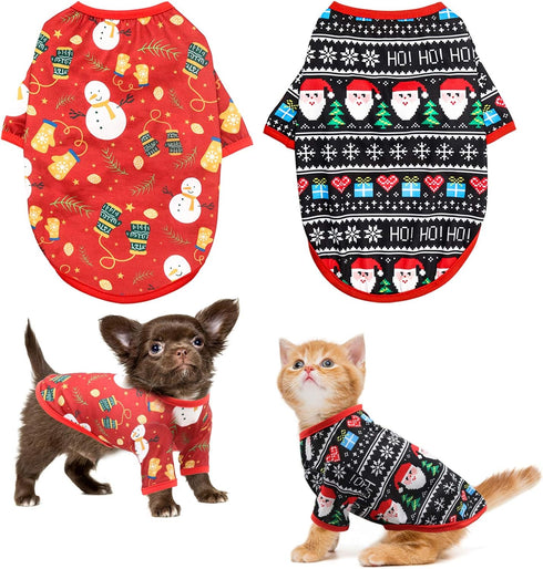 HYLYUN Dog Christmas Shirt - 2 Packs of Soft Breathable Pet Shirts for Small Dogs and Cats, Christmas Printed Clothing