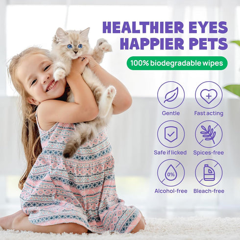 HICC PET Eyes Wipes for Dogs & Cats, Gently Remove Tear Stains, Eye Debris, Coconut Oil Pet Cleaning Wipes (100pcs)