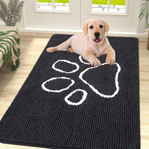 smiry Dog Door Mat for Muddy Paws, Absorbent Dirt Trapper Non-Slip Washable Mat, Quick Dry Chenille, 40x32 Inches,