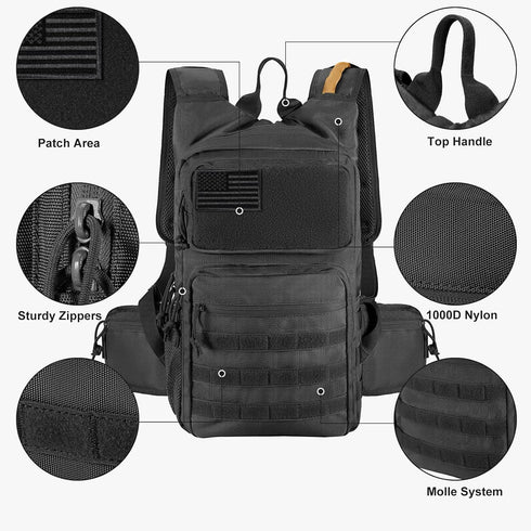 FRTKK Tactical Hydration Pack, Lightweight Insulation Water Backpack, Molle Hydration Backpack for Hiking Running