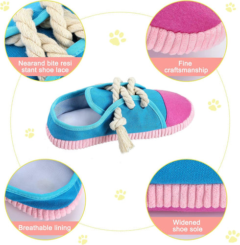 Zhanmai 4 Pieces Dog Shoe Chew Toys - Mini Sneakers Squeaky Chews for Dogs (Yellow, Blue, Pink, Light Green)