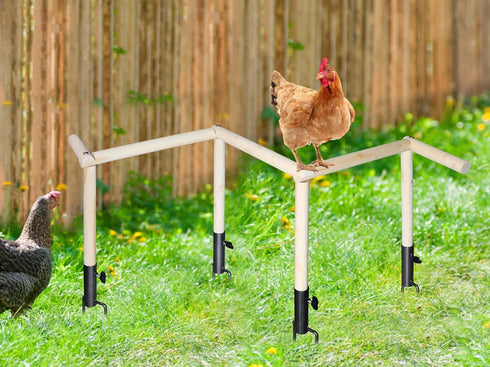 Neeenn Large Chicken Perch Toy for Coop, Wooden Chick Perch Stand with Metal Ground Plug, Chicken Coop Backyard Poultry