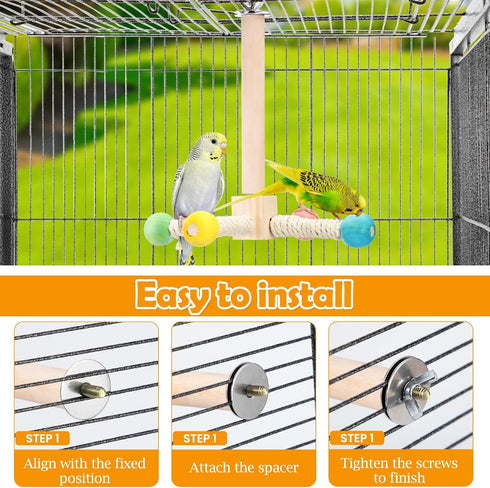FrgKbTm Rotating Bird Perches Toy, Interactive Spinning Parrot Parakeet Toys, Wooden Exercise Stand Bird Cage