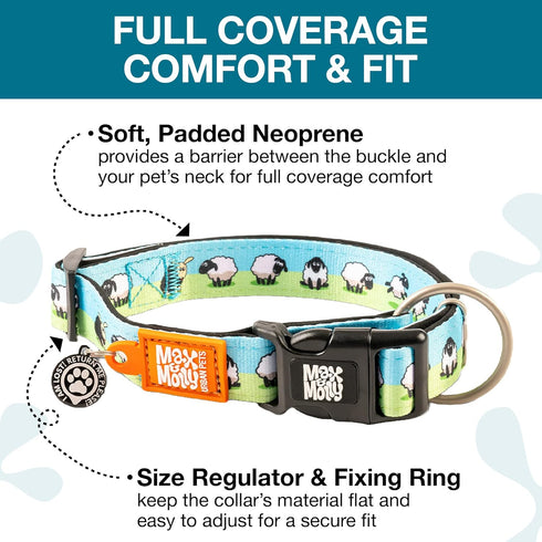 Max & Molly Black Sheep Dog Collar with Safety QR Code Tag, Soft Adjustable Waterproof Design