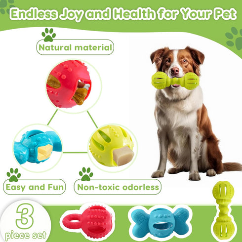 Dog Chew Toys, Set of 3 Treat Dispensing Interactive Toys for Boredom, Fun-Filled Treat Dispenser