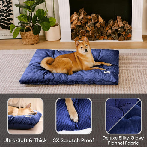 2 1 Mattress,35.4" 22.8", FUNNY FUZZY in Dog Bed Crate Pad Mat, Washable Reversible Pet Floor Mats,Fluffy Kennel Pad