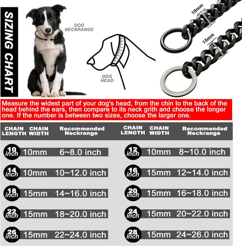 Durable Walking Dog Training Collar, Strong Stainless Steel Chain for Small Medium Dogs, Black Color (15mm, 18")