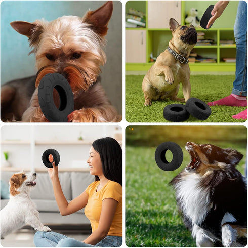 Leitee 3 Pieces Tire Dog Chew Toy, Indestructible Rubber Treat Dispenser for Small to Medium Dogs