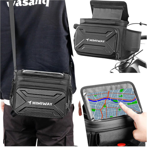 Himiway Multifunctional Bike Handlebar Bag, IP65 Waterproof with Foldable TPU Phone Holder & 2 Bottle Mesh Bags
