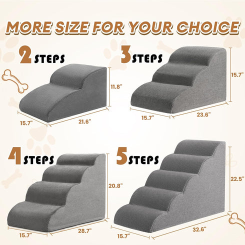 Romrol Dog Stairs Ramp for Beds and Couches, Extra Wide Pet Steps with Non-Slip Waterproof Fabric Cover, 3-Tiers