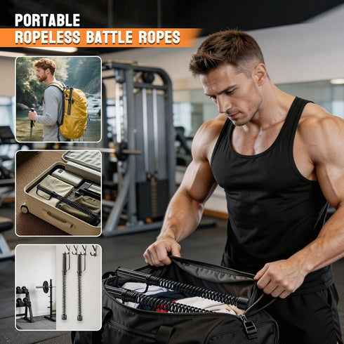 2PCS Ropeless Battle Ropes for Home Gym, Portable Cordless Workout Ropes with Gloves, Bag & Tutorial, Low-Impact HIIT