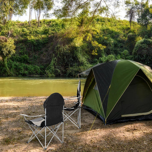 330 LBS Outvita Folding Camping Chair, Oversized Portable Padded Arm Chair with Carry Bag & Cup Holder for Outdoor