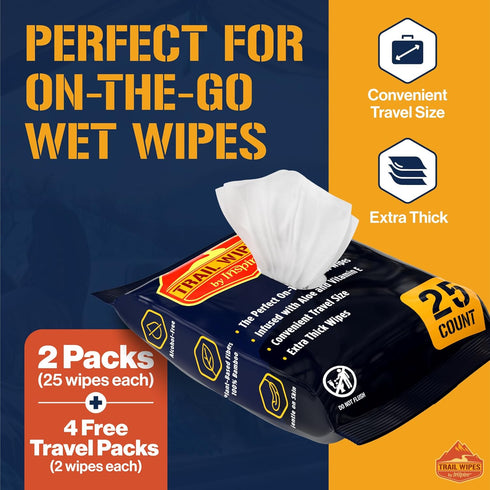 Inspire Trail Wipes, Camping Body Wipes for Adults, Biodegradable with Aloe and Vitamin E (50 Count, 2 Packs)