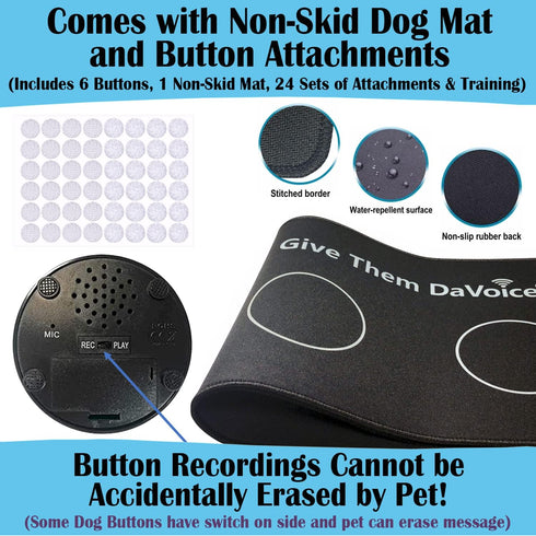 Cat & Dog Buttons for Communication, Recordable Talking Pet Button Starter Gift Set, 6 Training Buttons with Mat