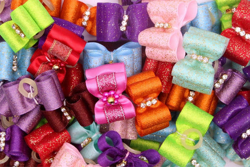 YOY 24PCS / 12 Pairs Adorable Grosgrain Ribbon Pet Dog Hair Bows with Rubber Bands - Puppy Grooming Hair Accessories Set