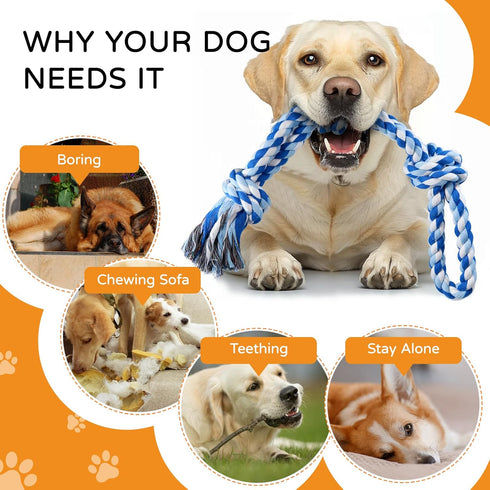 2 Pack Dog Rope Toys for Medium Large Breeds, Nearly Indestructible Chew Toys for Aggressive Chewers
